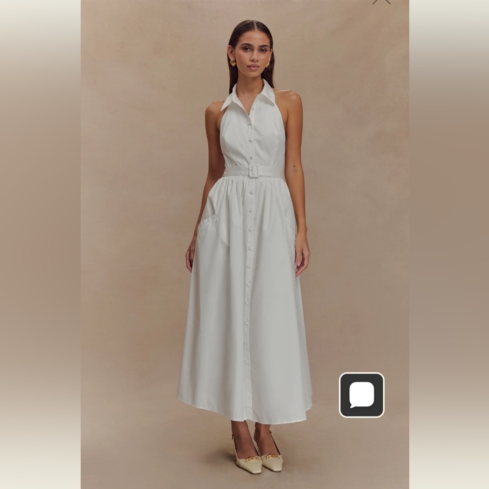 Meshki White Halter Midi Dress with Belt